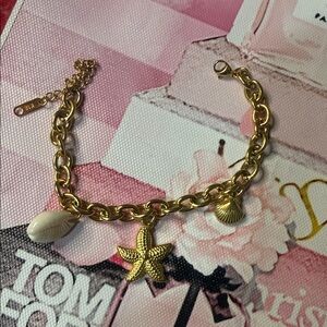 Stainless steel 18k GP Bracelet with Starfish and Shell Charms